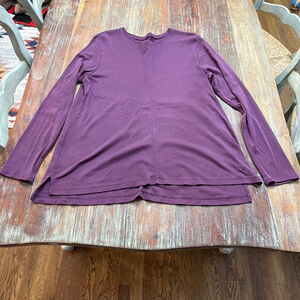 J.Jill Pima Cotton Crew Neck High Low Long Sleeve Tee Large Purple